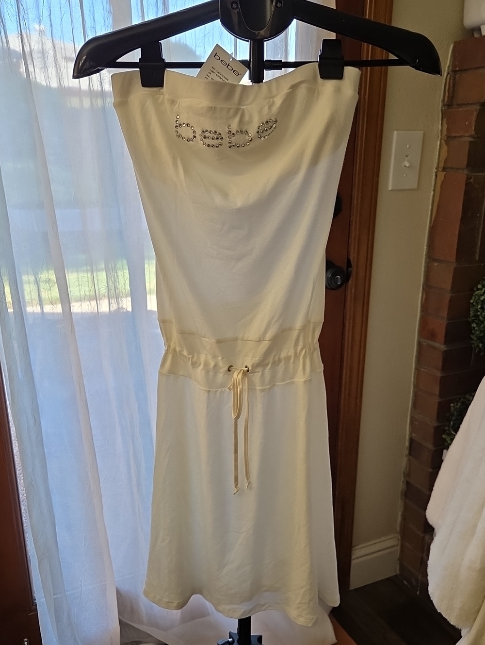 Authentic Y2K vintage Bebe Logo White Strapless Dress with Crystal Embellishment - Picture 8 of 10